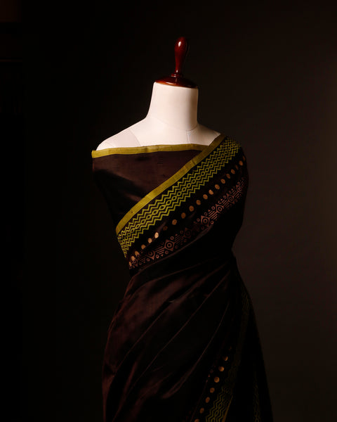 Dark brown color Silk Cotton Saree