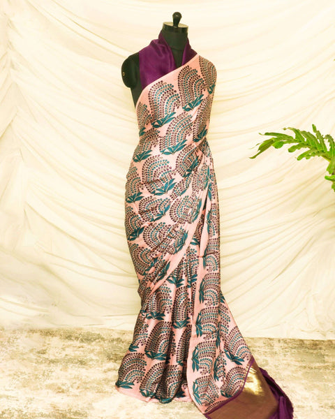 Pure Handloom Peach Modal Silk Saree