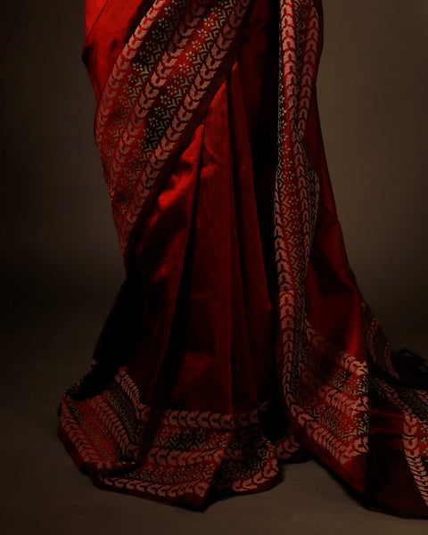 Maroon Handloom Silk Cotton Saree