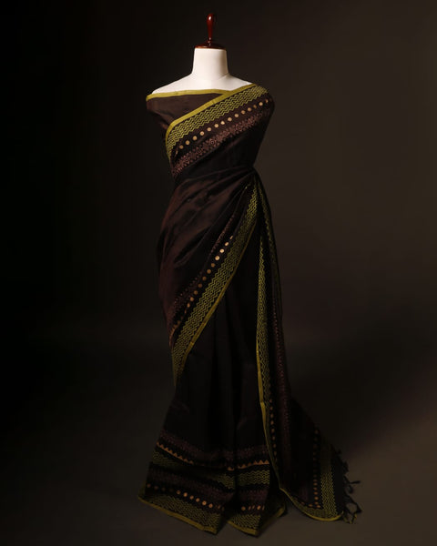 Dark brown color Silk Cotton Saree