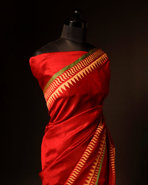 Red and Yellow color Silk Cotton Saree