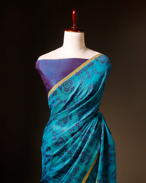 Breeze Pure Blue Soft and Light Handloom Silk Cotton Saree