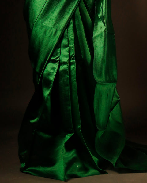 Pure Hand block Printed Parrot Green Silk saree