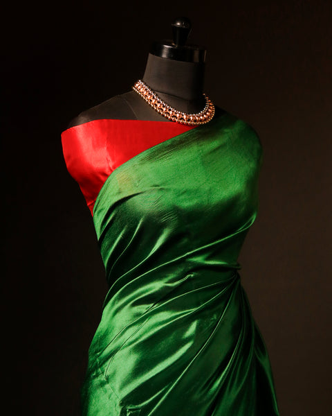 Pure Hand block Printed Parrot Green Silk saree