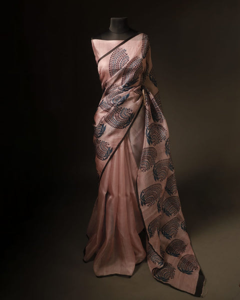 Pastel Petal Light Pink Pure Organza Silk Saree