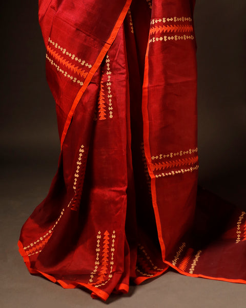 Pure Red Silk Cotton Saree