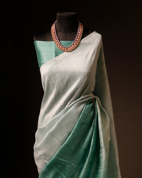 Serenity in Green Pastel Green Pure Dupion Silk Saree