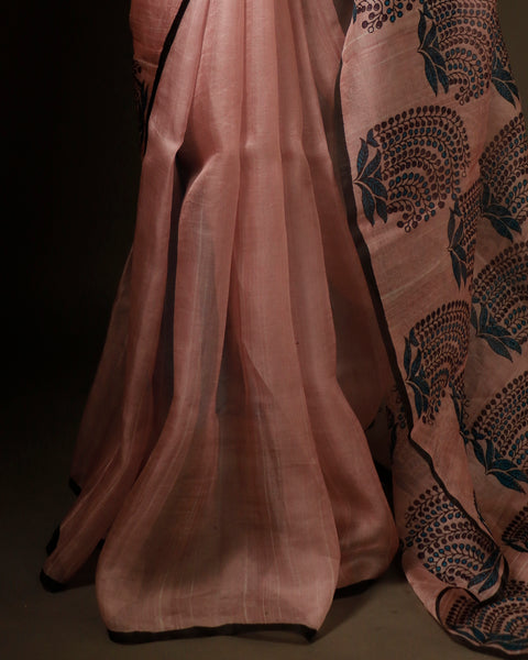 Pastel Petal Light Pink Pure Organza Silk Saree