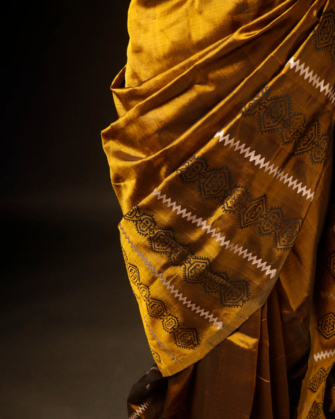 Greenish Gold Colour Silk Cotton Saree