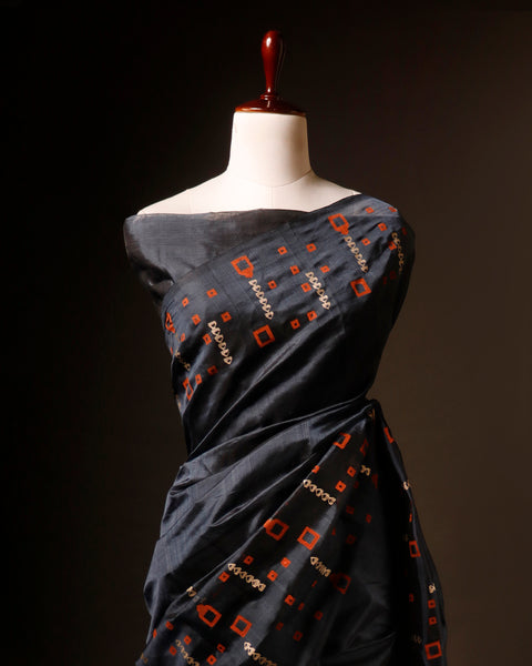 Grey  Color Silk Cotton Saree