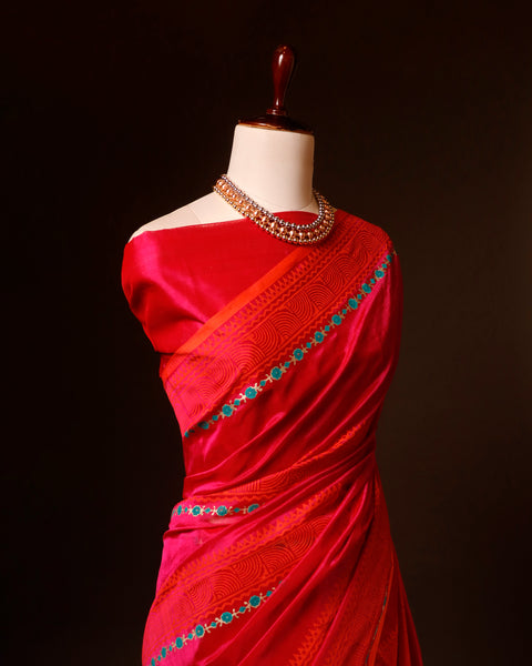 Pinkish Red Silk Cotton Saree
