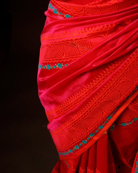 Pinkish Red Silk Cotton Saree