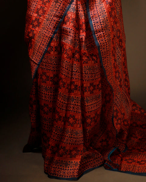 Mystic Mocha Maroon and Black Printed Pure Organza Silk Saree