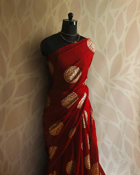 Crimson Red Mul Cotton Saree