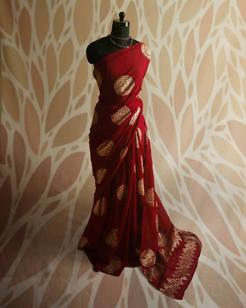 Crimson Red Mul Cotton Saree