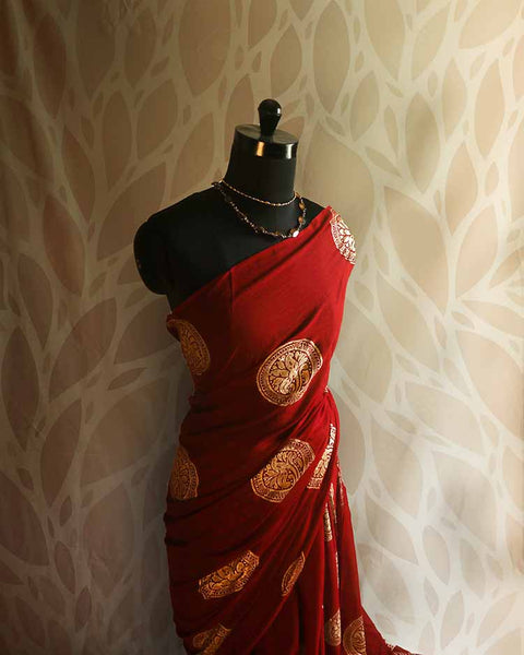 Crimson Red Mul Cotton Saree