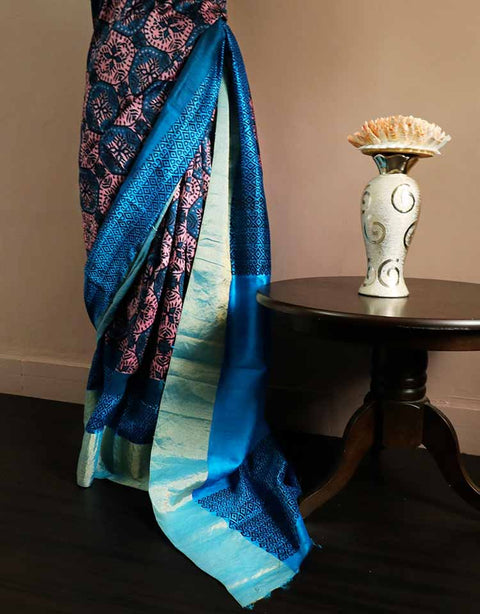 Peacock Green Pure Dupion Silk Saree