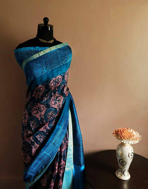 Peacock Green Pure Dupion Silk Saree