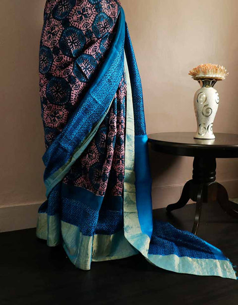 Peacock Green Pure Dupion Silk Saree