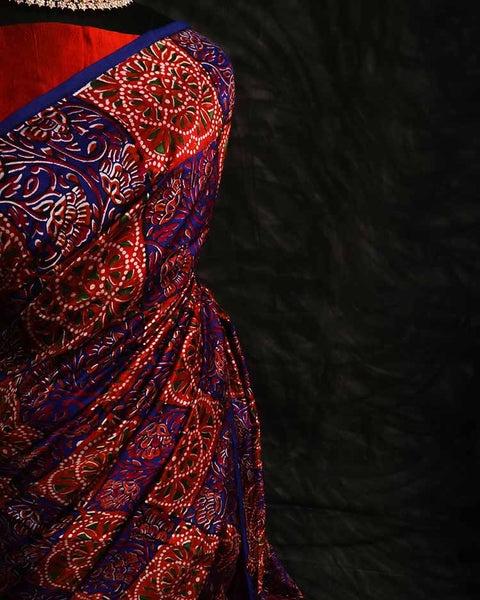 Pure Hand Block Printed drapes Raw Silk Saree
