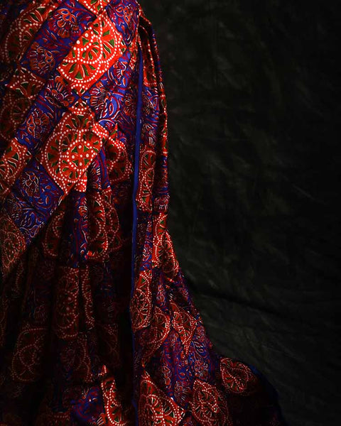 Pure Hand Block Printed drapes Raw Silk Saree