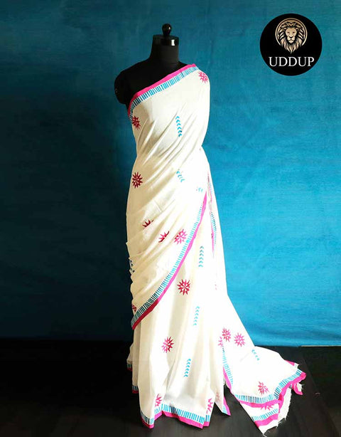 Creamy White Mul Cotton Saree