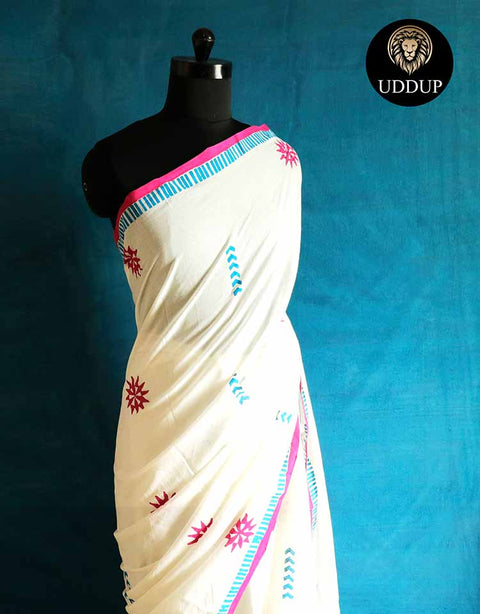 Creamy White Mul Cotton Saree
