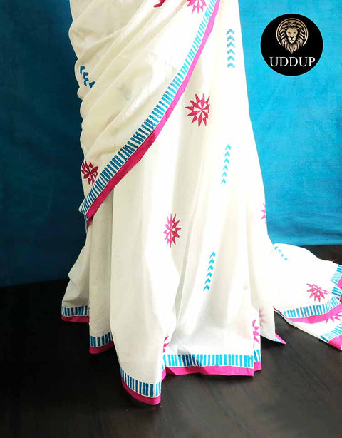 Creamy White Mul Cotton Saree