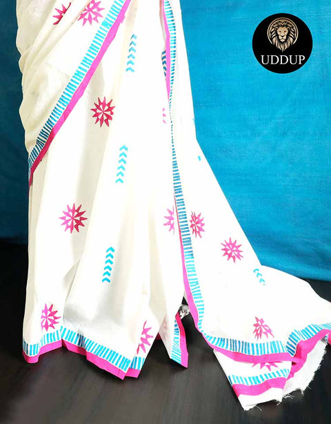Creamy White Mul Cotton Saree