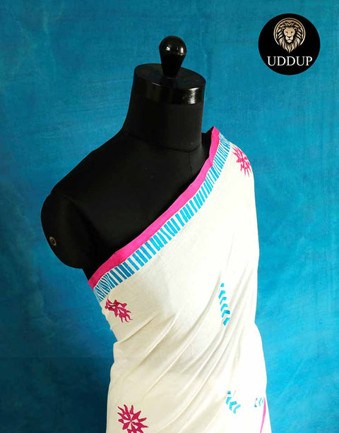 Creamy White Mul Cotton Saree