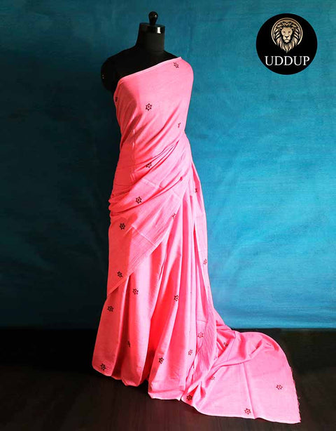 Solid pink Mul Cotton Saree