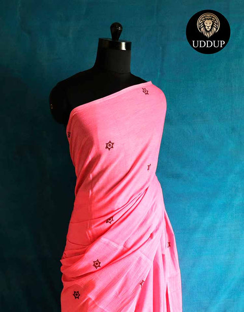 Solid pink Mul Cotton Saree