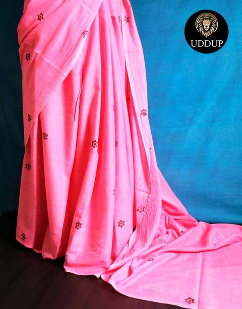 Solid pink Mul Cotton Saree