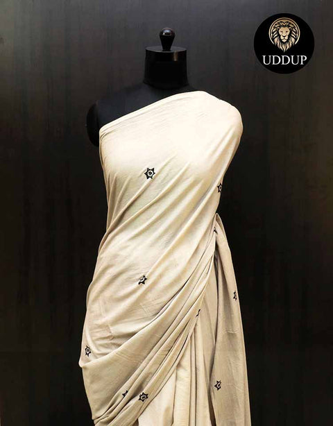 Light Grey Hand  Block printed Mul Cotton saree